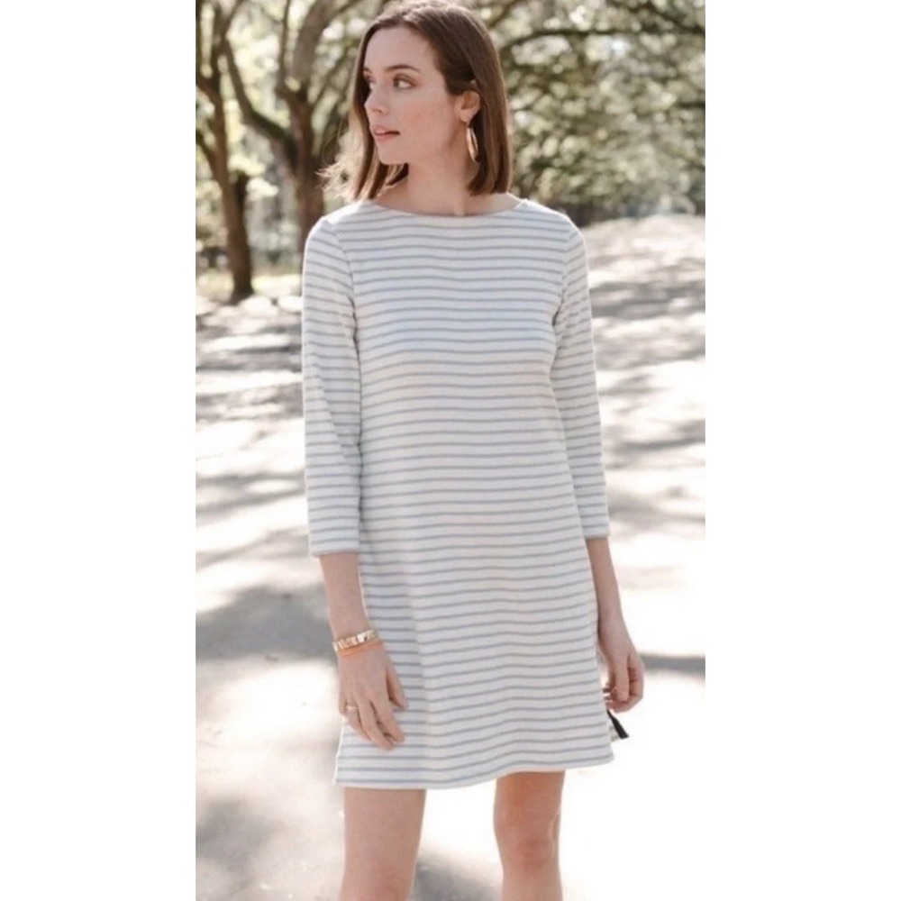 Lake Breton‎ Stripe Dress Women XS Navy French Blue Supima Cotton Knee Length
